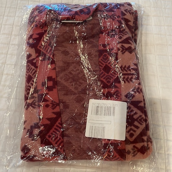 Denim & Co poncho Aztec open front cape Jacquard contract trim pink plus size - Picture 10 of 11